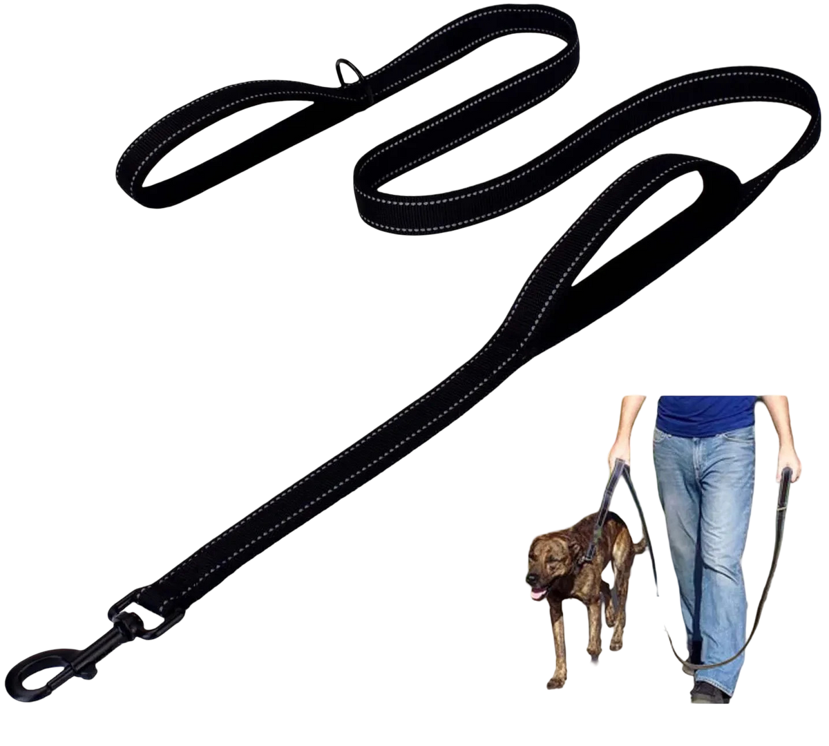 Guinzaglio per cani doppio manico da addestramento